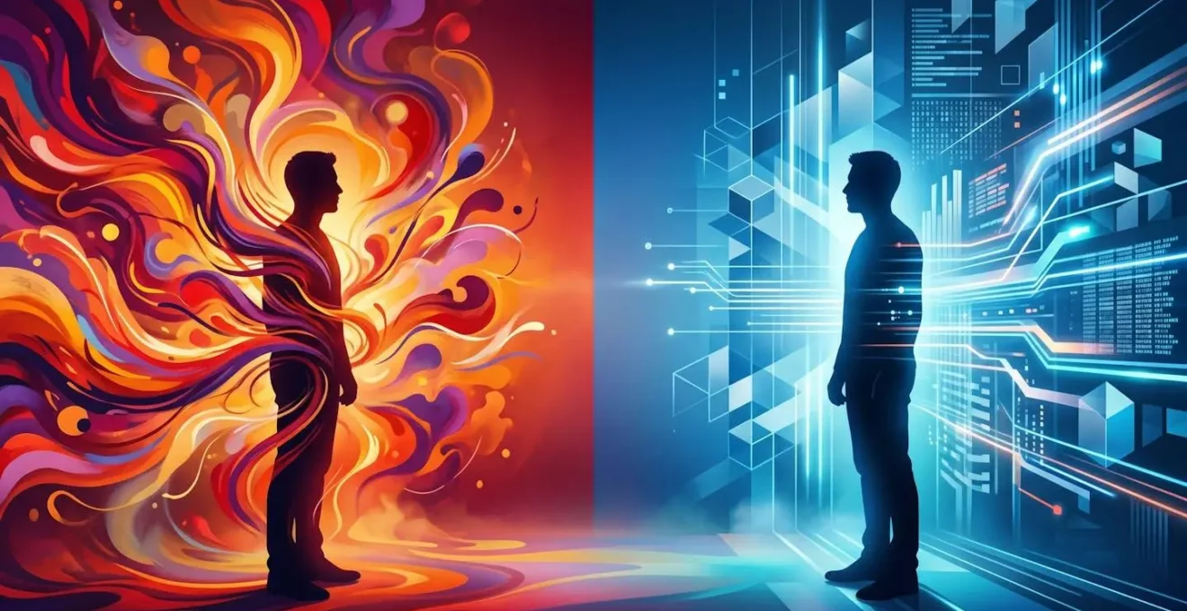 Split-screen showing emotional vs data-driven decision making