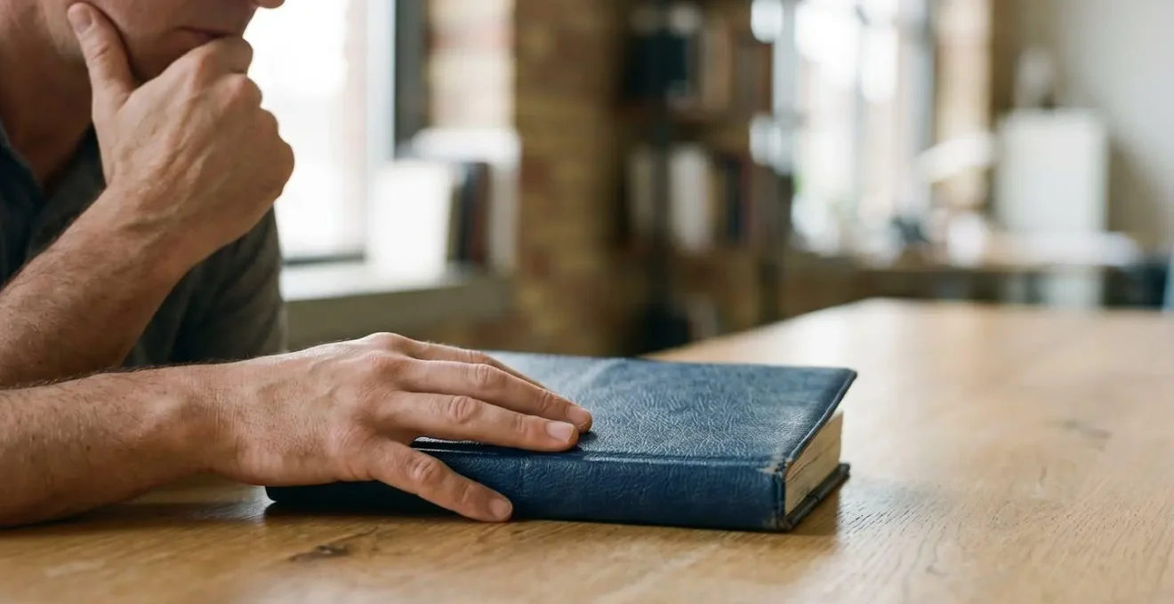 Close-up of hands contemplating a thick, bound enterprise contract, symbolising a critical cash flow risk assessment.