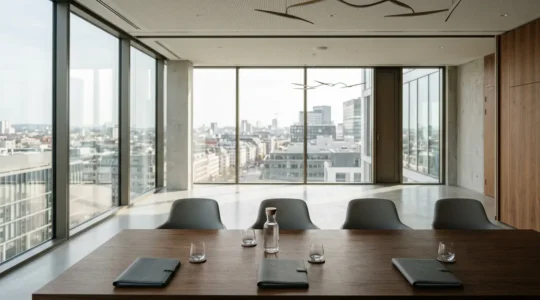 Professional boardroom setting symbolizing premium private equity governance structure