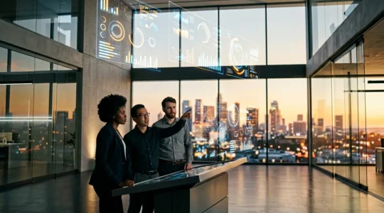 Professional data analytics control room showing real-time campaign metrics