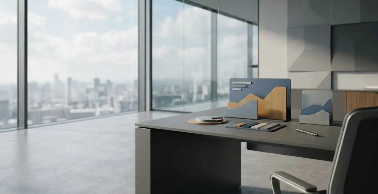 Modern executive reviewing unified business intelligence dashboard in minimalist office environment