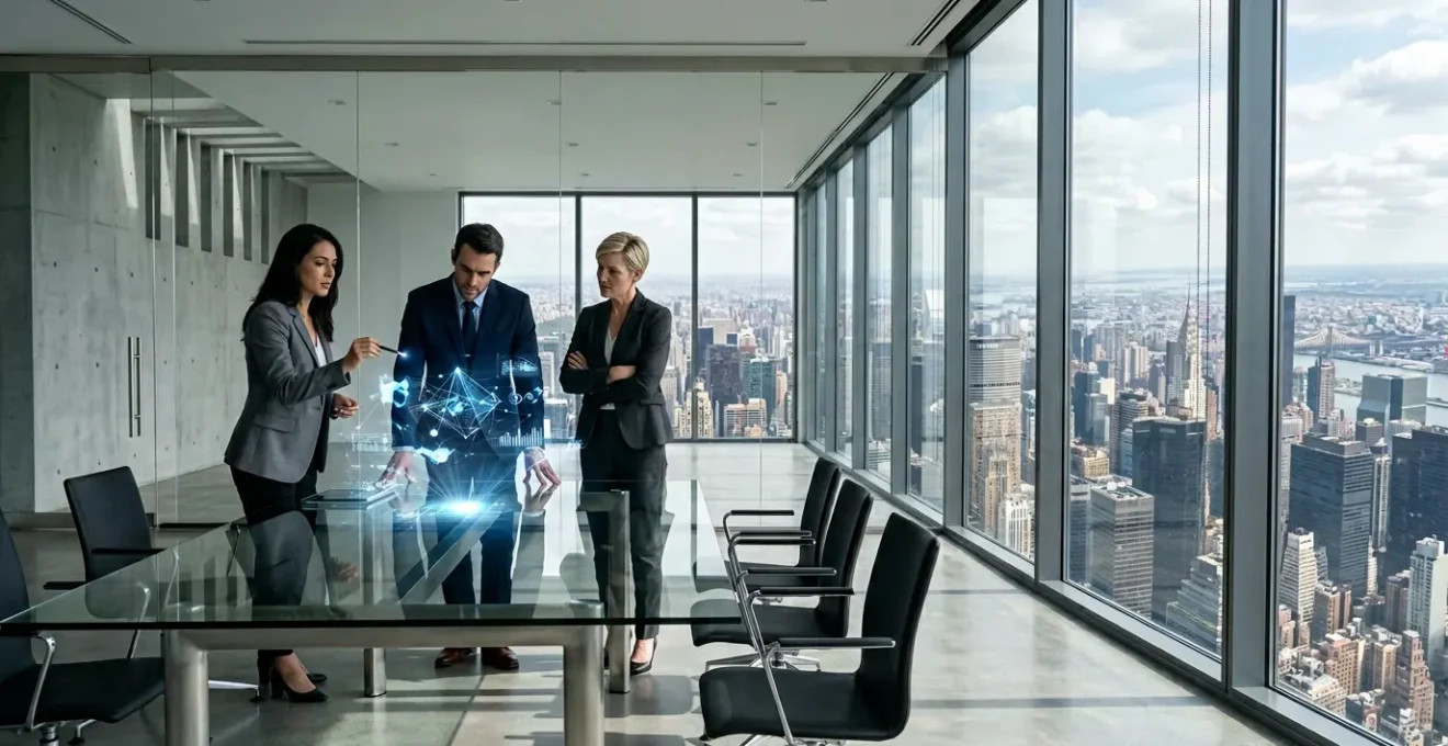 External consultants analyzing business operations in modern office boardroom