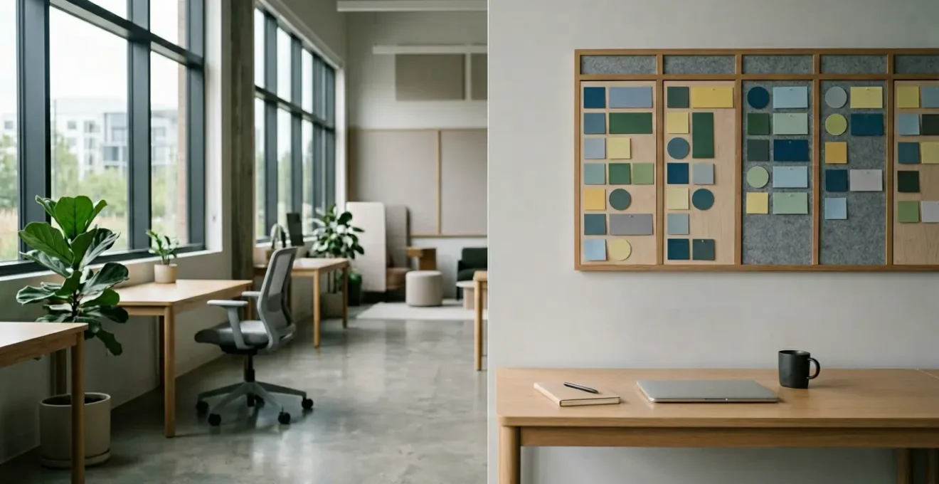 Professional workspace scene showing collaborative hybrid team accountability through digital task management
