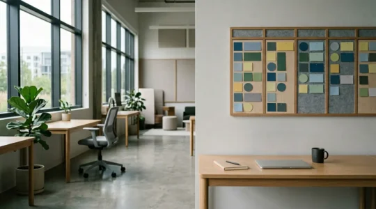 Professional workspace scene showing collaborative hybrid team accountability through digital task management