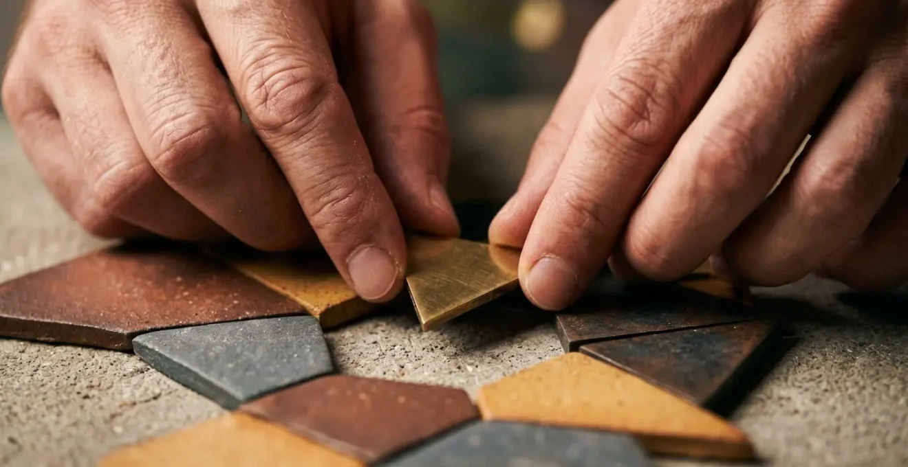 Extreme close-up of hands working with implementation planning materials