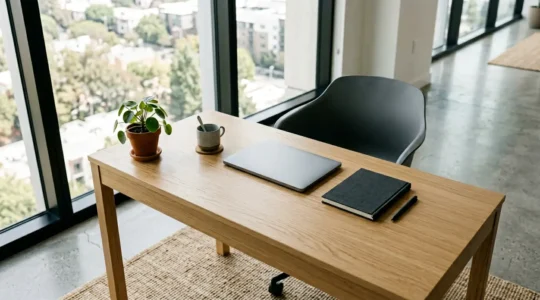 Professional workspace showing efficiency gains from customized technology solutions
