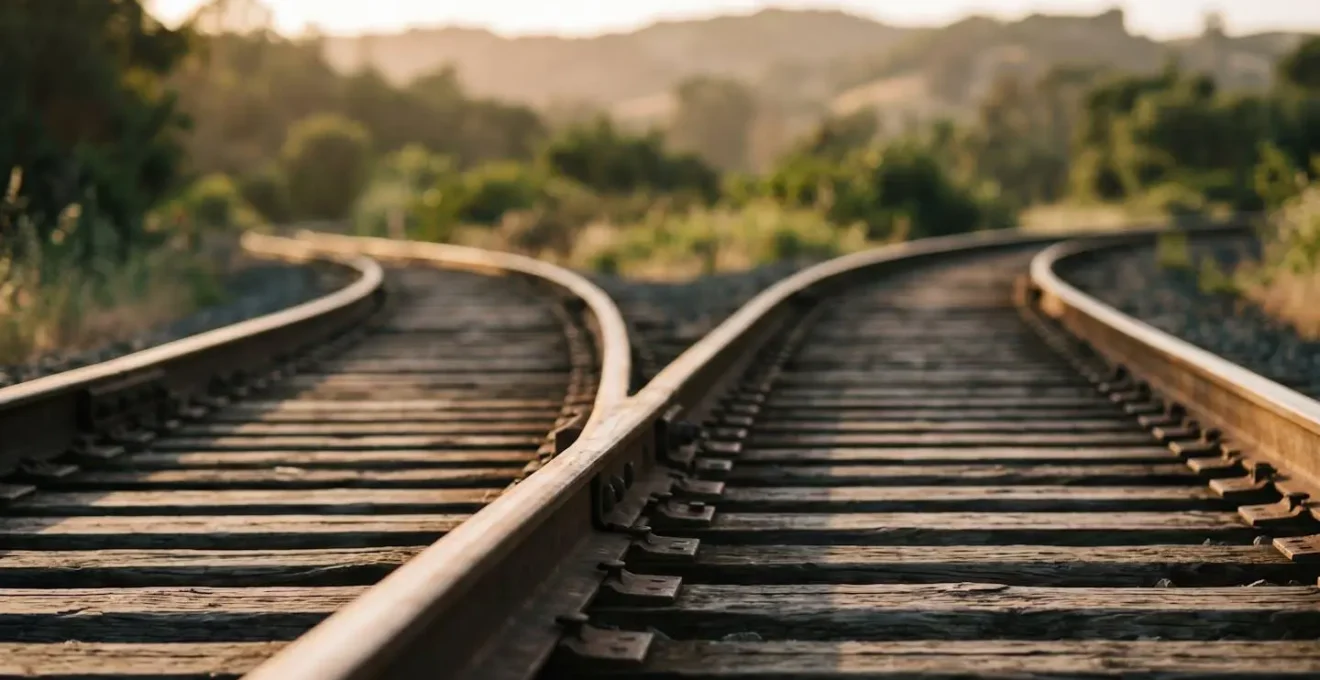 Strategic funding decision framework for UK software startups, showing diverging railway tracks representing choice.