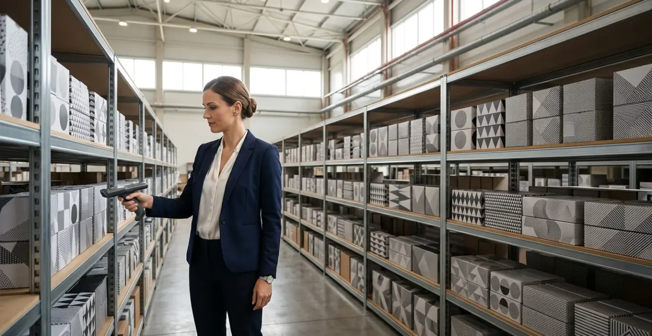 Modern retail warehouse with RFID scanning technology preventing stockouts