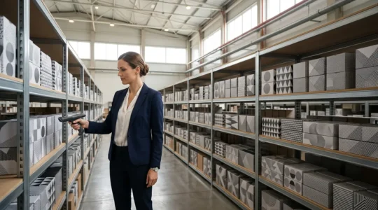 Modern retail warehouse with RFID scanning technology preventing stockouts