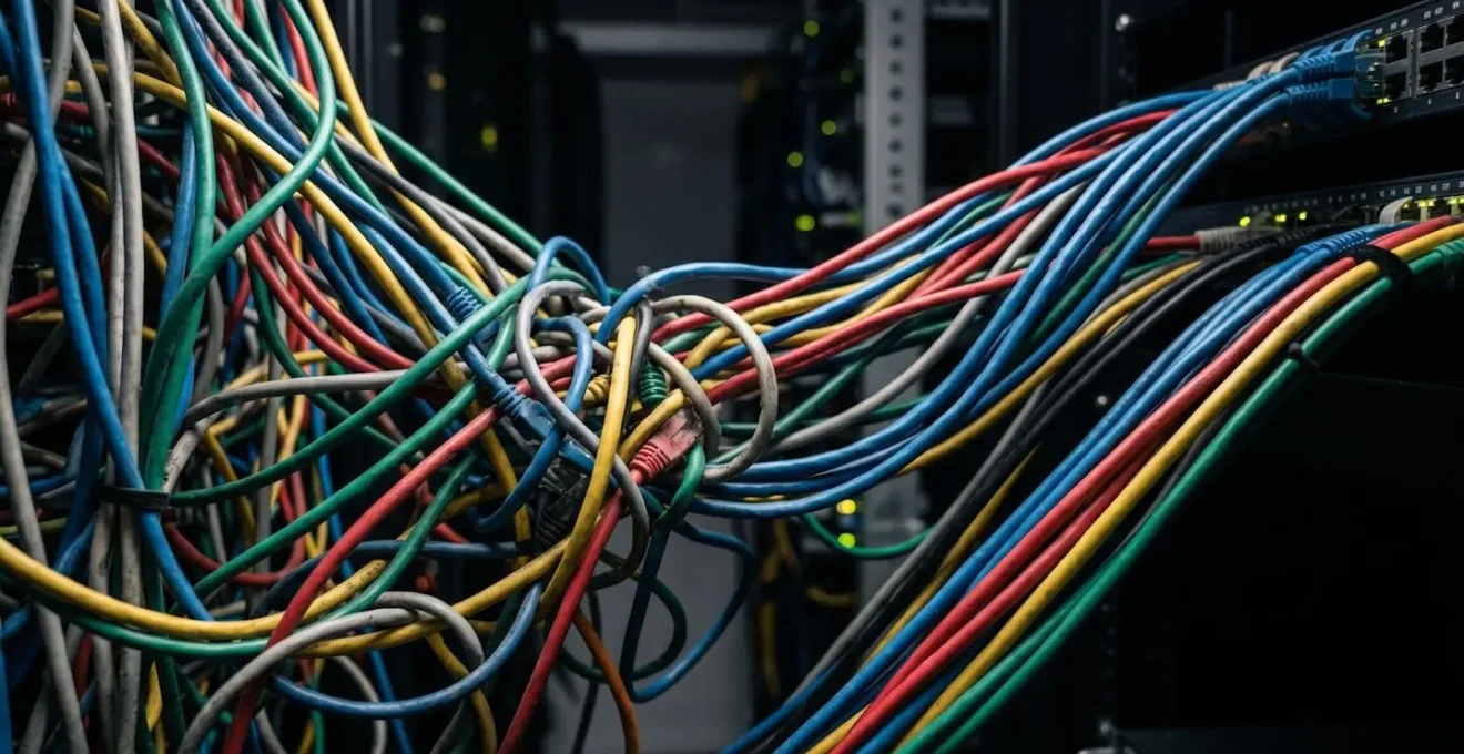 Macro view of tangled code connections representing ambiguous accountability