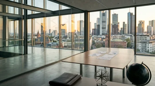 Strategic business analysis scene for European market expansion into regulated territories