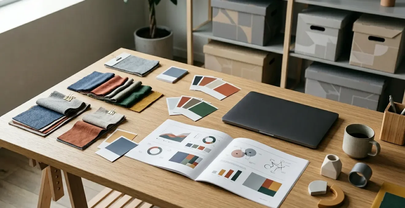 Strategic retail forecasting workspace with data visualization displays and inventory planning materials