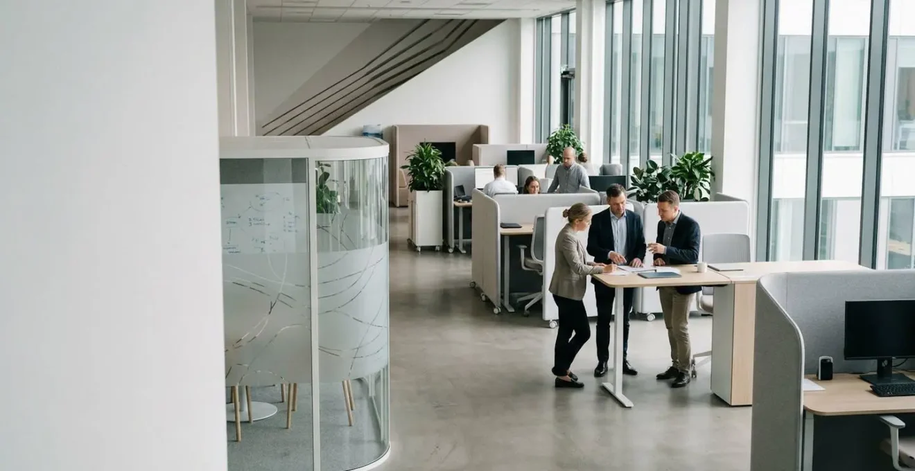 Modern office workspace showing strategic organizational transformation