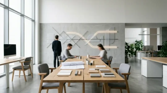 Strategic workflow visualization scene showing interconnected project timelines in modern creative agency environment