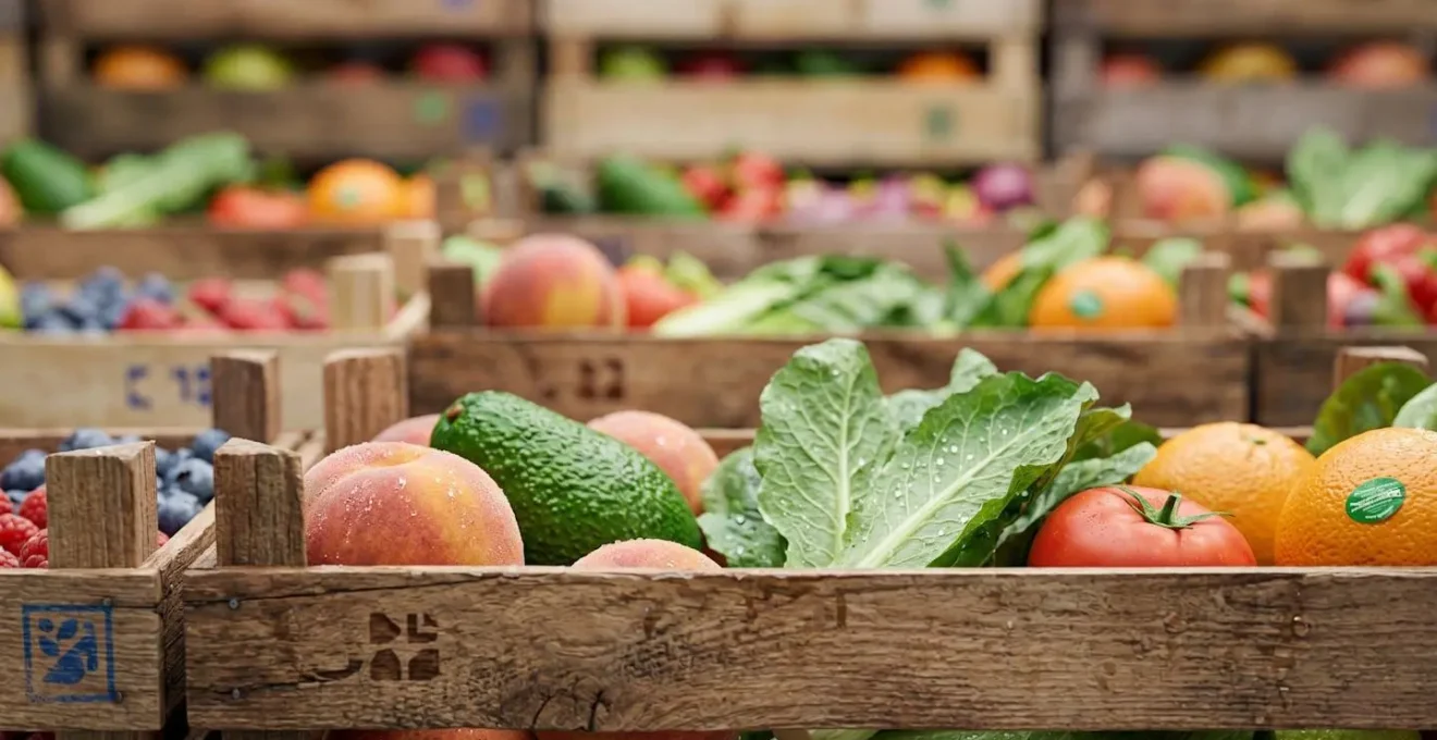 Fresh produce warehouse with date-coded inventory rotation system
